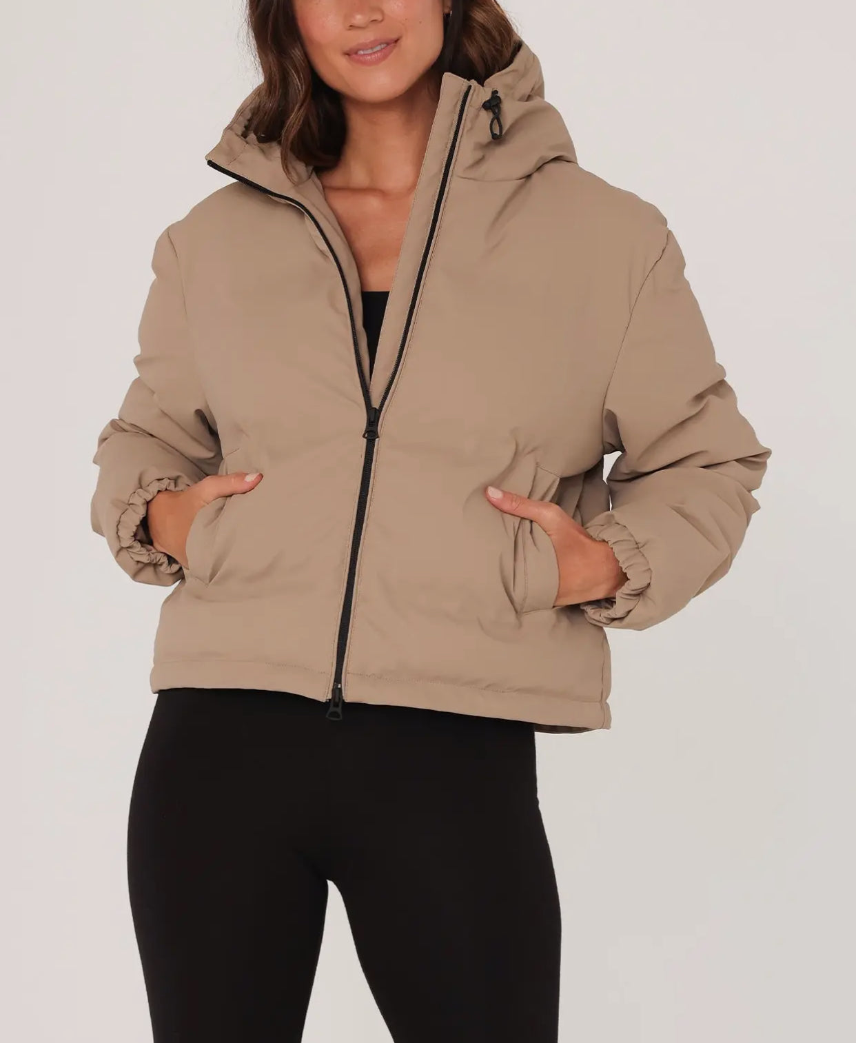 Long Sleeve Puffer Jacket- Taupe