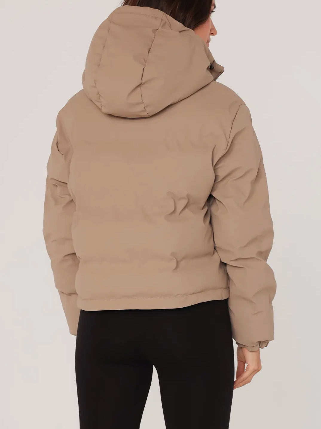 Long Sleeve Puffer Jacket- Taupe