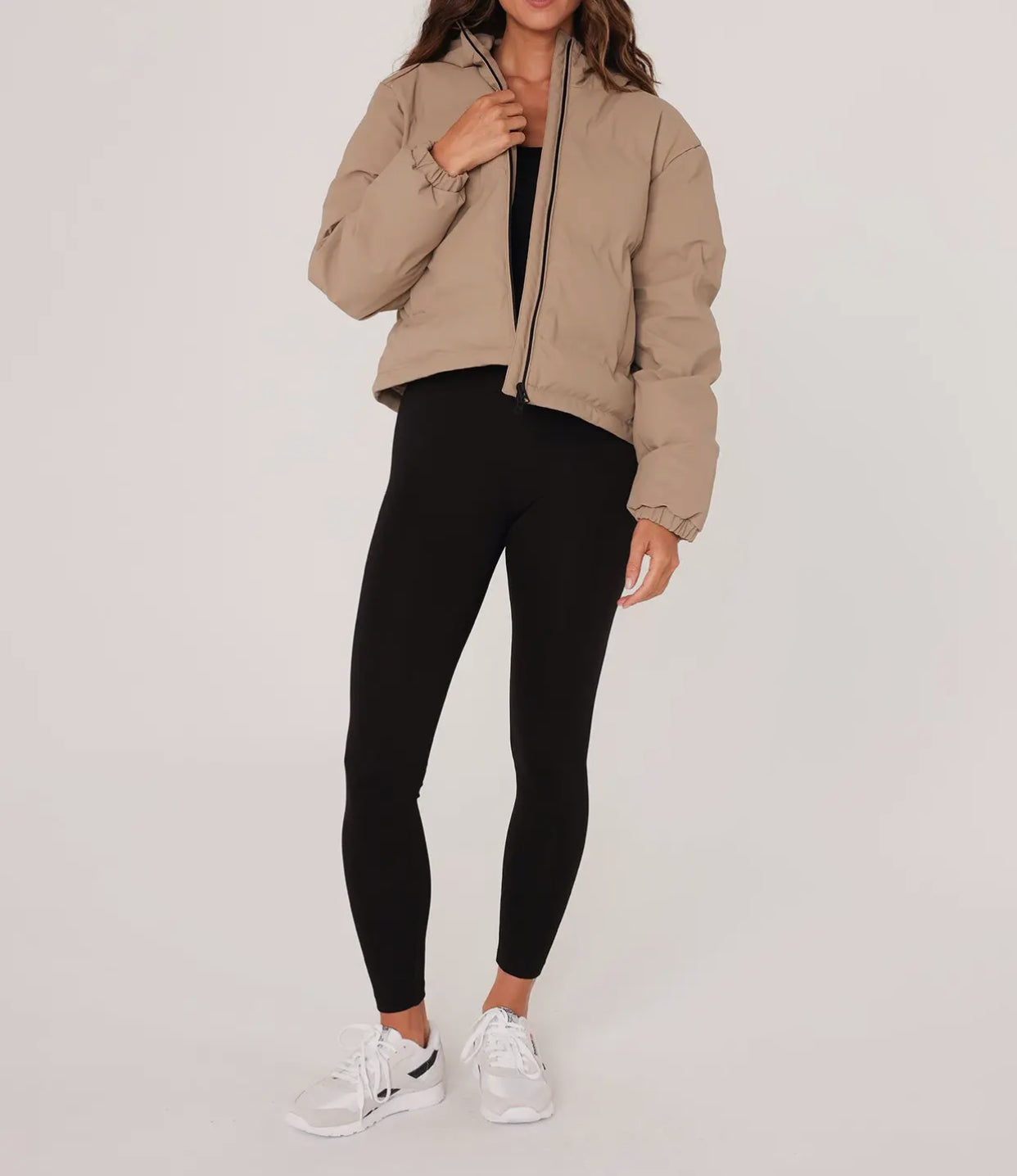 Long Sleeve Puffer Jacket- Taupe