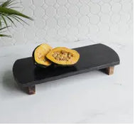 Louisa Footed Charcuterie Board Black Marble & Mango Wood