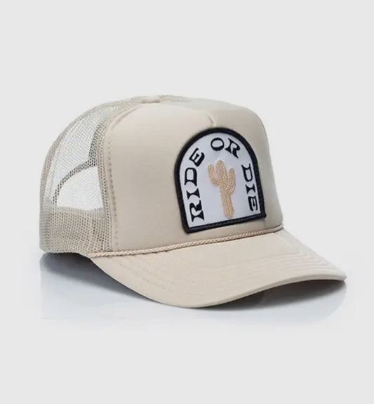 Ride or Die Patch Trucker Hat- Khaki