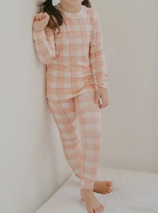 Window Check Peach Long Sleeve Pajamas