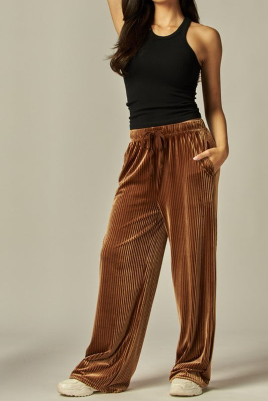 Cinnamon Oak Ribbed Wide Leg Pants