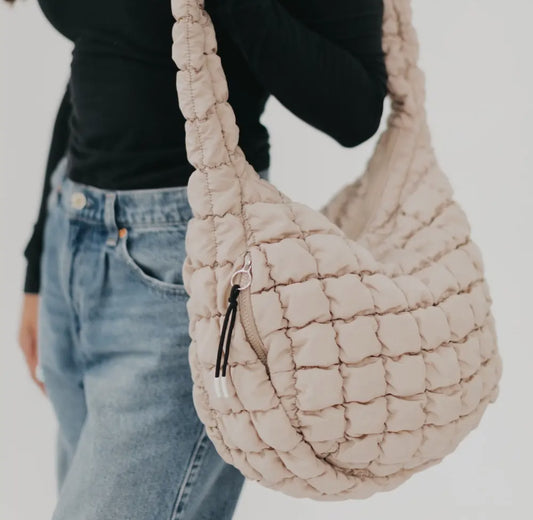 Carmen Quilted Hobo Tote Bag- Tan