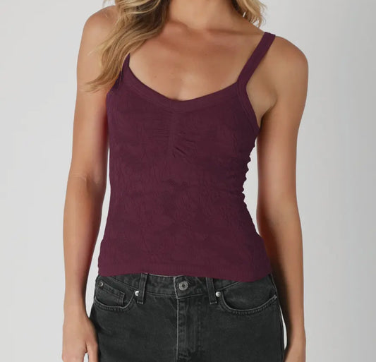 Dixie- V-Neck Lace Tank- Wine